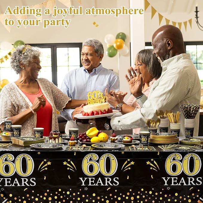 452 Pcs 60th Anniversary Party Decorations, Cheers to 60 Years Paper Plates Napkins Cups Tablecloth Cutlery Straws Disposable Tableware Set for 60th Birthday Party Supplies for 50 Guests
