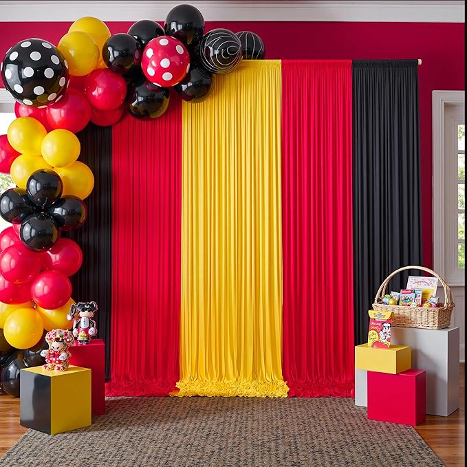 50ft×10ft Wrinkle Free Red Backdrop Curtains for Parties, 10 Panels 5×10ft Thick Silky Polyester Red Photo Backdrop Drapes Curtain for Themed Party Birthday Baby Shower Baptism Wedding Photography