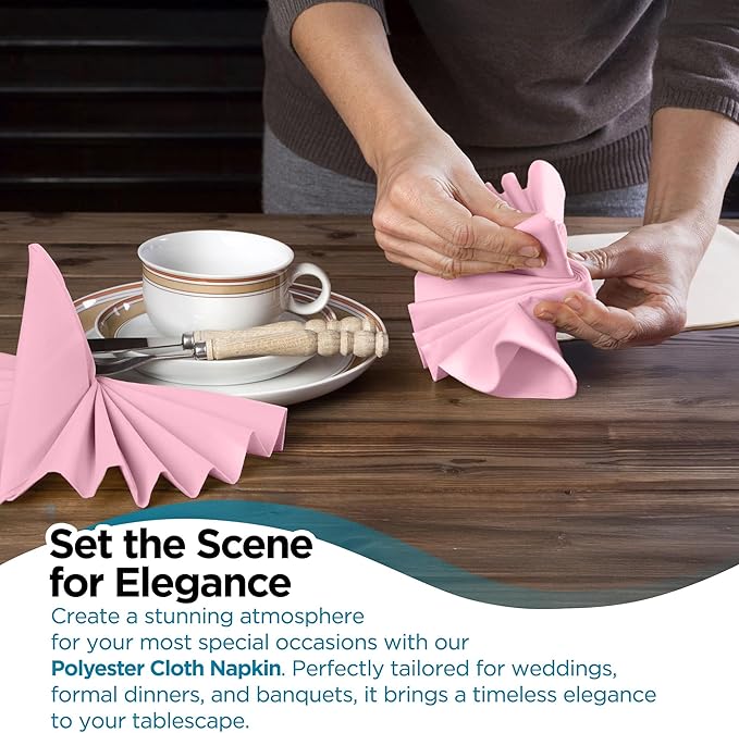 Polyester Cloth Napkins - Washable Soft Table Linens - Durable & Elegant for Dining, Restaurants, Weddings, Events, Rentals, Banquets, & Parties - Premium Quality Set of 100, Pink, 20"x20"