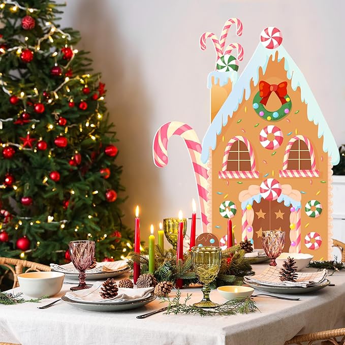 Teling Gingerbread House Photo Booth Props 43.3 x 37.4 Inch Christmas Background Decoration Gingerbread House Backdrop for Winter Merry Xmas Backdrop Indoor Outdoor Winter Holiday Party Supply