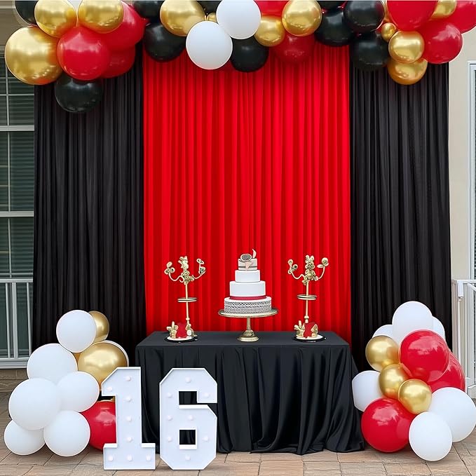 50ft x 8ft Wrinkle Free Black Backdrop Curtain for Parties Weddings, 10 Panels Silk Polyester Black Drapes for Backdrop 10 ft Photo Back Drop Cloth for Birthday Graduation Photography Background