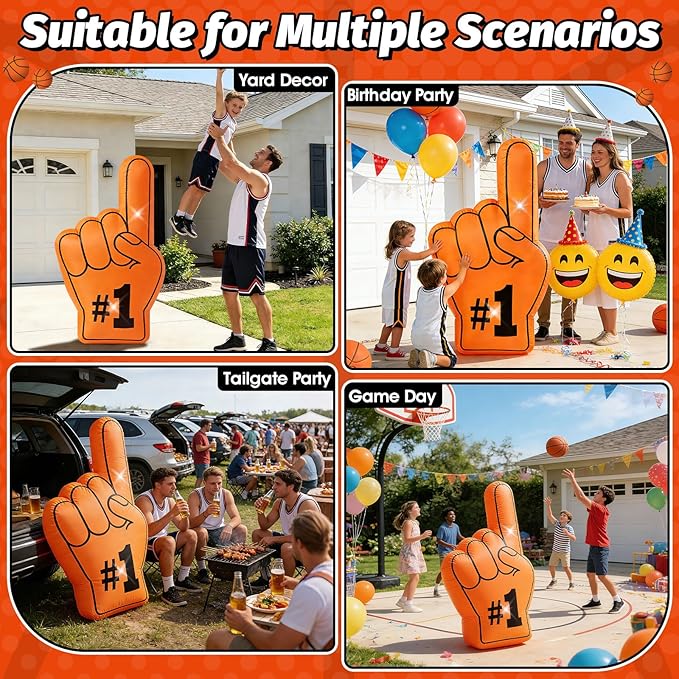 4.6FT Inflatable Number One Finger Outdoor Decorations Basketball Cheering Inflatables Built-in 2 LED Lights Blow up Spirit Finger for Basketball Sport Fans Game Day Birthday Party Yard Lawn Decor