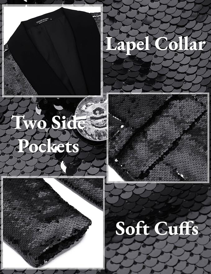 COOFANDY Mens Shiny Sequin Blazer Tuxedo Party Dinner Prom One Button Suit Jacket