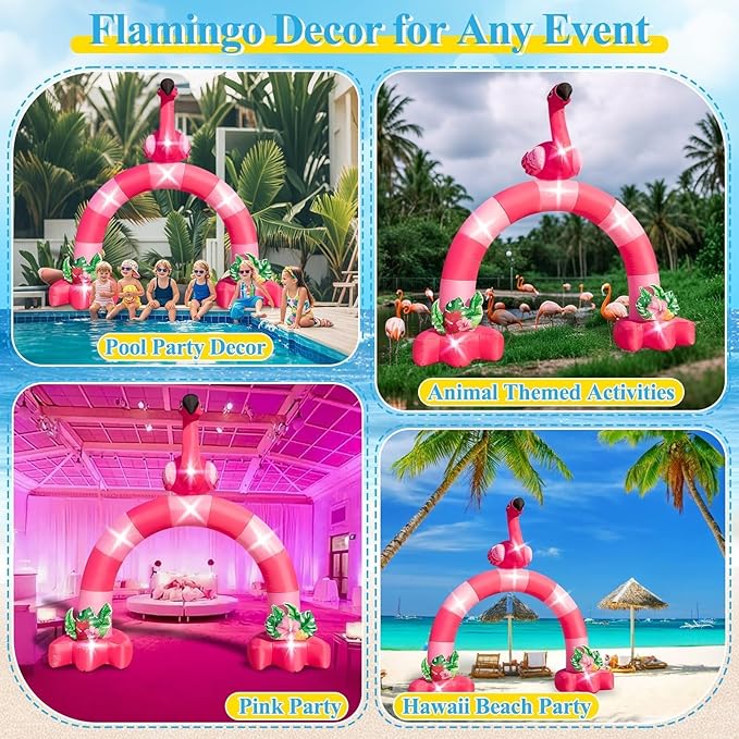 Eyourlife 12FT Pink Flamingo Inflatable Arch,Giant Blow-Up Flamingo Outdoor Decor with Built-in 6 LED Lights and 1Blower for Summer Yard Garden Birthday Luau Beach Party Take Photos