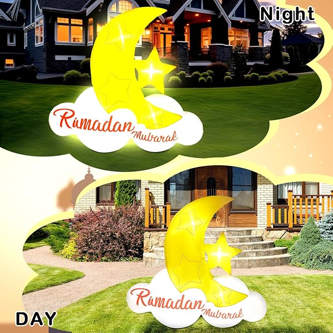 VIHOSE 5.5 ft Ramadan Mubarak Inflatable Holiday Outdoor Decorations and Holy Celebration Decor Blow Islamic Eid Decor Inflatable Muslim with LED Lights Celebrate Fasting Introspection and Prayer