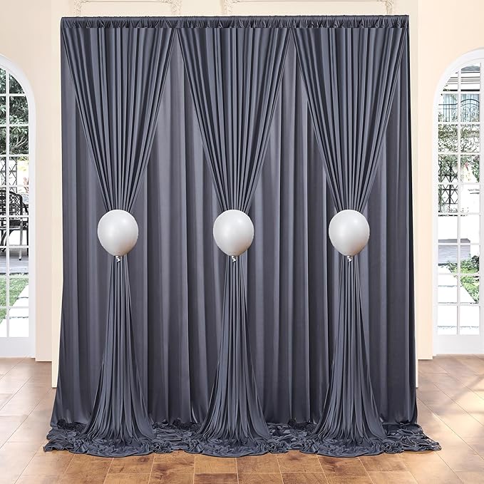 40 ft x 10 ft Wrinkle Free Charcoal Backdrop Curtain for Parties, Dark Grey Polyester Photo Backdrop Drapes for Baby Shower Wedding Engagement Birthday Party Backdrop Stand, 8 Panels 5ft x 10ft