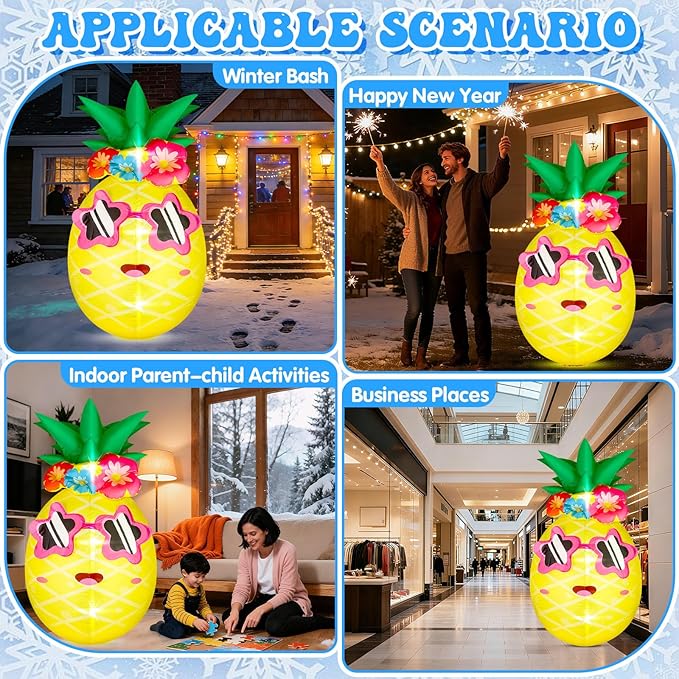 5FT Winter Inflatable Pineapple Winter Decor Blow up Pineapple Built in 4 LED Lights Outdoor Decorations Giant Inflatable for Birthday Pool Beach Yard Lawn Frozen Party Supplies
