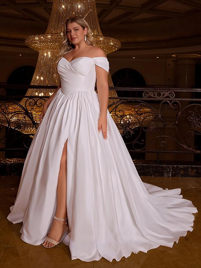 Plus Size Wedding Dresses for Bride Long Sleeve Wedding Bridal Gowns with Lace Appliques Off Shoulder Bride Dress