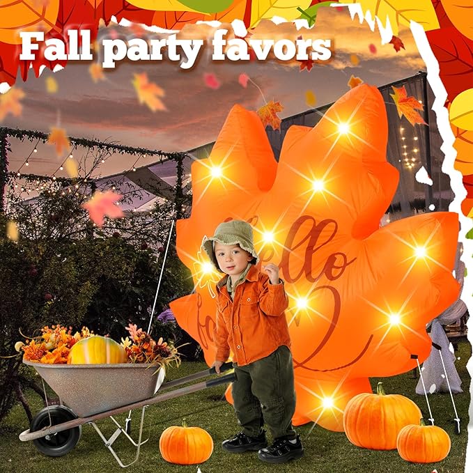 VIHOSE Thanksgiving Inflatable Decorations 5. 25 ft Fall Blow up Decor Fall Maple Leaves LED Lights Inflatable Decoration for Autumn Harvest Indoor Outdoor Yard Garden Lawn Party
