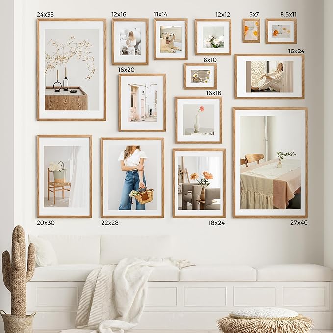 Axeman 11x14 Picture Frame, Solid Oak Wood Frame, Natural Oak 3 PCs