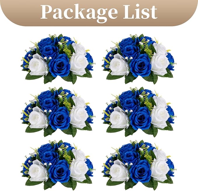 Sziqiqi Blue Artificial Flowers for Decoration Fake Kissing Flower Balls for Wedding Centerpieces Tables Flower Centerpiece Arrangement for Party Festival