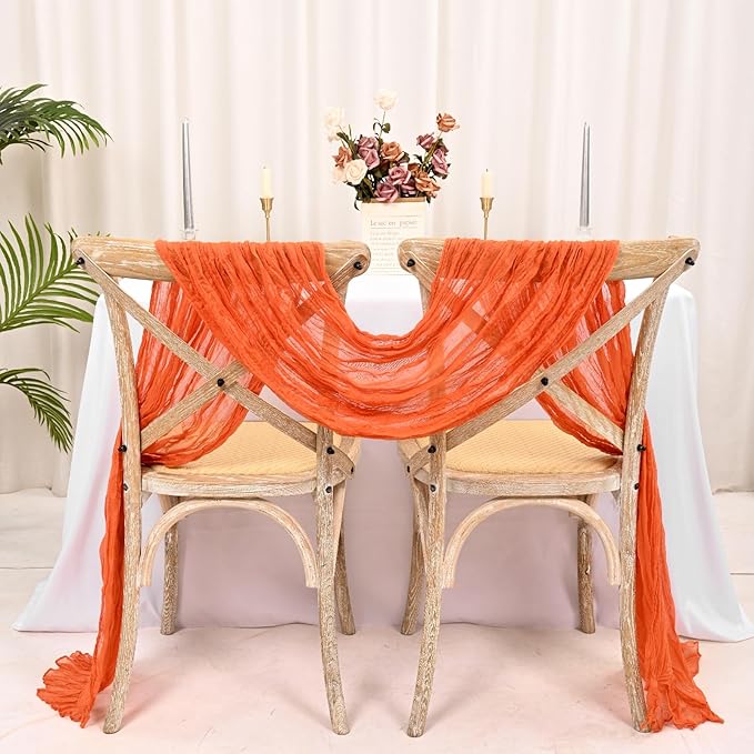 25 Pack Orange Cheesecloth Table Runner 17 x 108 Inch Fall Thanksgiving Boho Rustic Farmhouse Gauze Cheese Cloth Runner for Wedding Party Baby Shower Home Decor Holiday Decorations