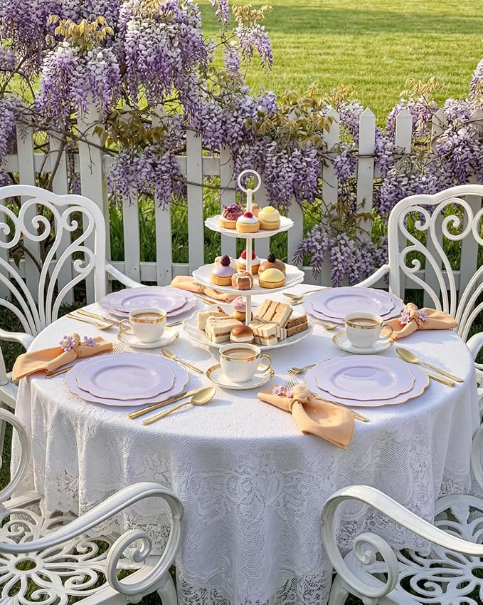 bUCLA 180PCS Purple Plastic Plates - Disposable Purple with Gold Rim, Include 30 Each (Dinner & Salad) Plates, 30 Knives, 30 Forks, 30 Spoons, 30Cups for Party & Birthday