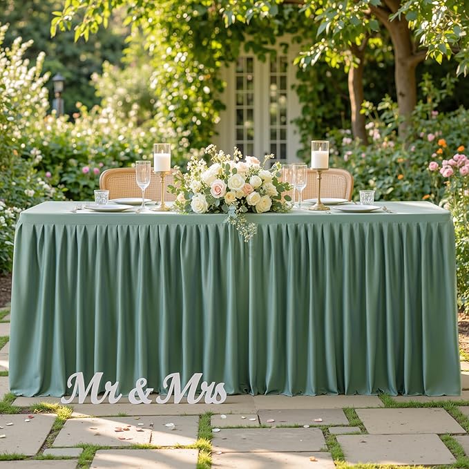 Wish Care 6 Pack Sage Green Rectangle Table Clothes for 6 Foot Tables, Polyester Fitted Tablecloths 6ft Stretch Table Cover for Wedding, Birthday, Parties, Trade Show, Craft Show