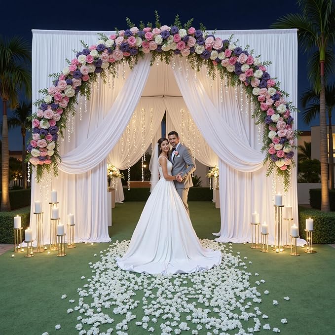 gogoparti 20x15 ft White Backdrop Curtain for Weddings & Parties - 4-Panel Wrinkle-Free Polyester Drape, 15 FT Long for Birthday, Baby Shower, Halloween Photography Background