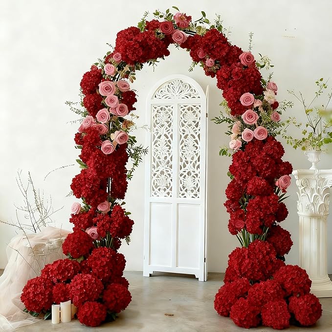 65Pcs Deep Red Hydrangea Artificial Flowers Bulk,Realistic Silk Fake Flowers with Stems,Faux Hydrangea Flowers for Wedding Home Decor Centerpieces Living Room Garden Party Baby Shower Decor