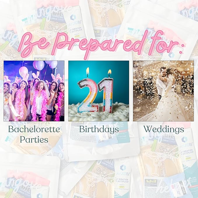 Hangover Kit (5 Pack) Pre Filled Party Favors, Goodie Bags, Gift for Bachelorette, Wedding, 21st Birthday, Girls Trip and All Celebrations