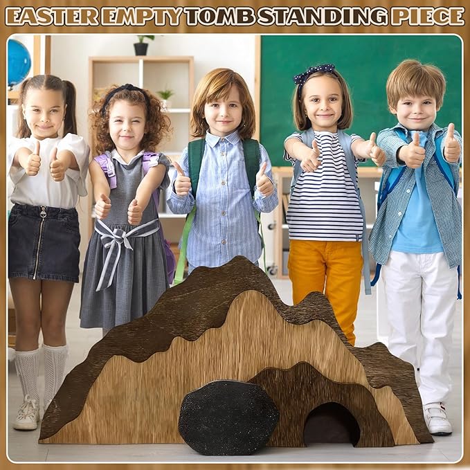 3.94 ft Empty Tomb Decoration Easter Scene with Rock Roll Away Cardboard Cutout Religious Resurrection Scene Display Standup Photo Prop for Easter Party Church Christian Celebrations Decor