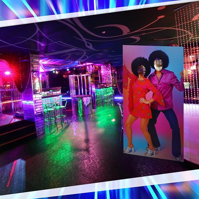 Amyhill 6 ft Disco 70s Couple Cardboard Cutout Stand up Retro Faceless Life Size Photo Prop Vintage Dance Couple Backdrop for Dance Theme Jazz Night Party Decoration