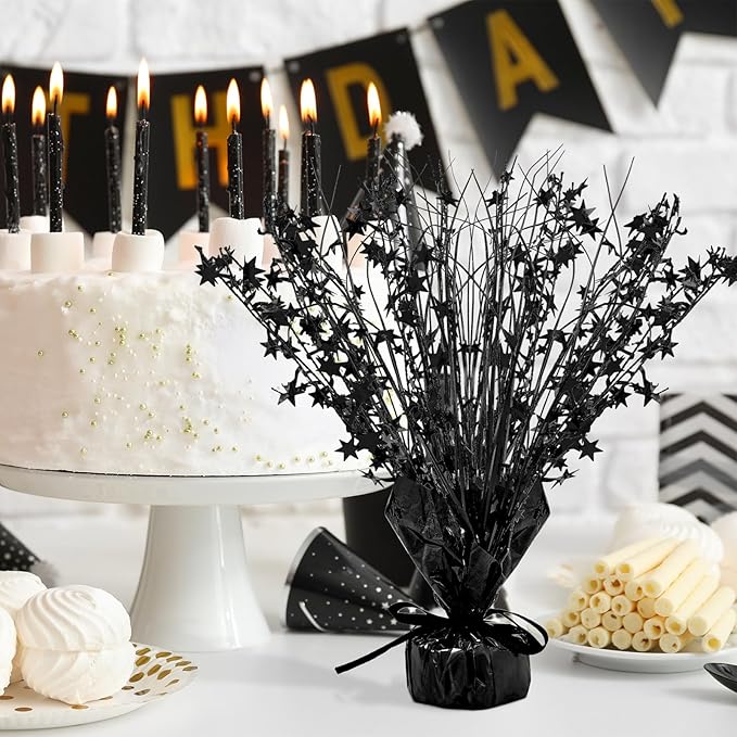 Crowye 18 Pcs Foil Spray Centerpiece Valentine's Day Table Decoration Winter Party Star Burst Metallic Table Centerpieces for Party Birthday Season Holiday(Black)