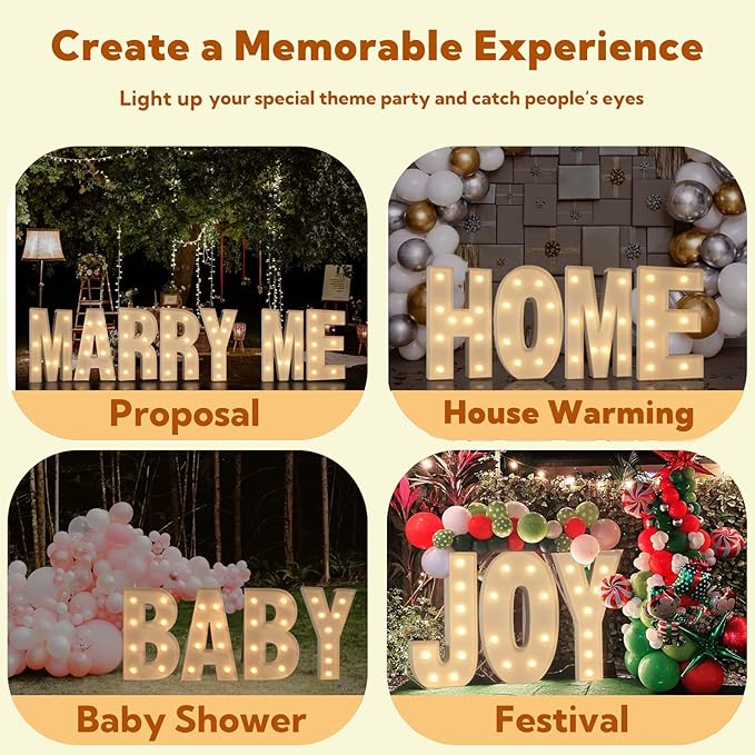 imprsv Marquee Light Up Letters, 3FT Marquee Letters Mosaic Light Up Letters for Birthday Baby Shower Wedding Engagement Party Backdrop Decor, Large Marquee Letters for Party Decorations, Letter &
