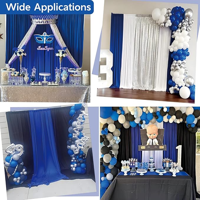 20ft×10ft Wrinkle Free Royal Blue Backdrop Curtain for Parties, 4 Panels 5×10ft Soft Silky Polyester Blue Photo Backdrop Drapes for Boss Baby Birthday Party Wedding Photography Background Cloth