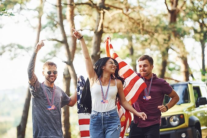 Moon Boat 120PCS 4th of July Accessories Necklaces: Blue White and Red Beads Bulk, Patriotic Party Independence Memorial Day Favors Toys Decorations
