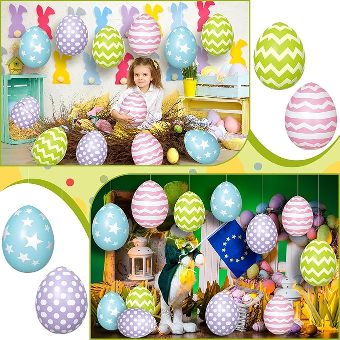 12 PCS Inflatable Easter Eggs Decorations - Large PVC Colorful Egg Easter Inflatable Outdoor Ornaments Decorations for Holiday Party, Yard, Home, Indoor & Outdoor(16 Inch, 24 Inch)