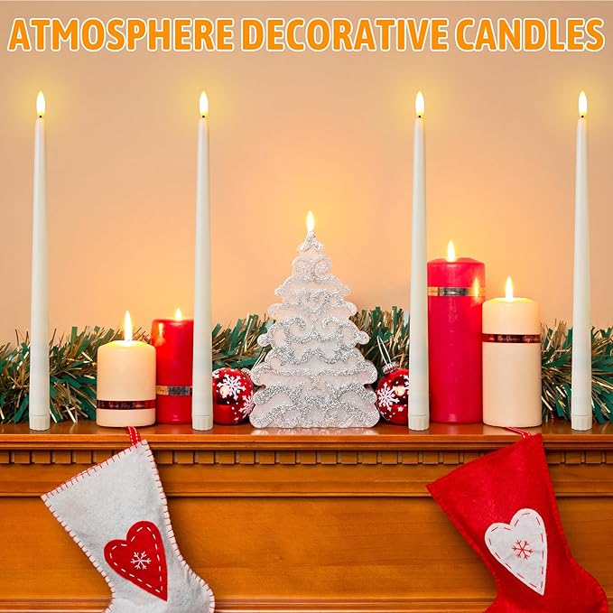 Baquler 100 Pcs Flameless Taper Candles Battery Operated Bulk 12.4 Ivory LED Taper Candles Flickering LED Candlesticks for Wedding Advent Halloween Christmas Party Decor