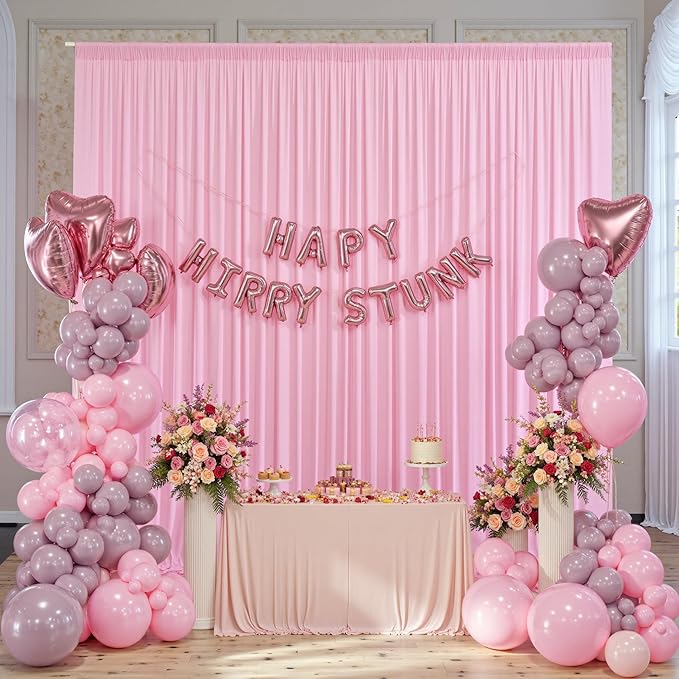20ft x 10ft Wrinkle Free Pink Backdrop Curtain for Parties, 4 Panels 5×10ft Silky Polyester Light Pink Photo Backdrop Drapes Back Drop Cloth for Girl Party Birthday Gender Reveal Wedding Photography