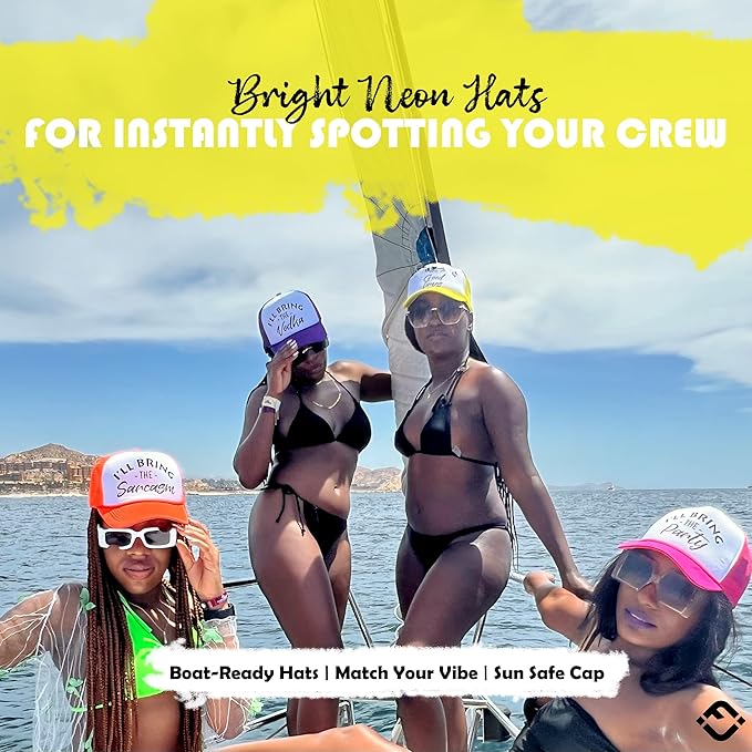 Funky Junque Women's Funny Trucker Hats: Adult Humor for Bachelorette & Girls Trips, Groups 3-25, Mesh Hat - I'll Bring The's