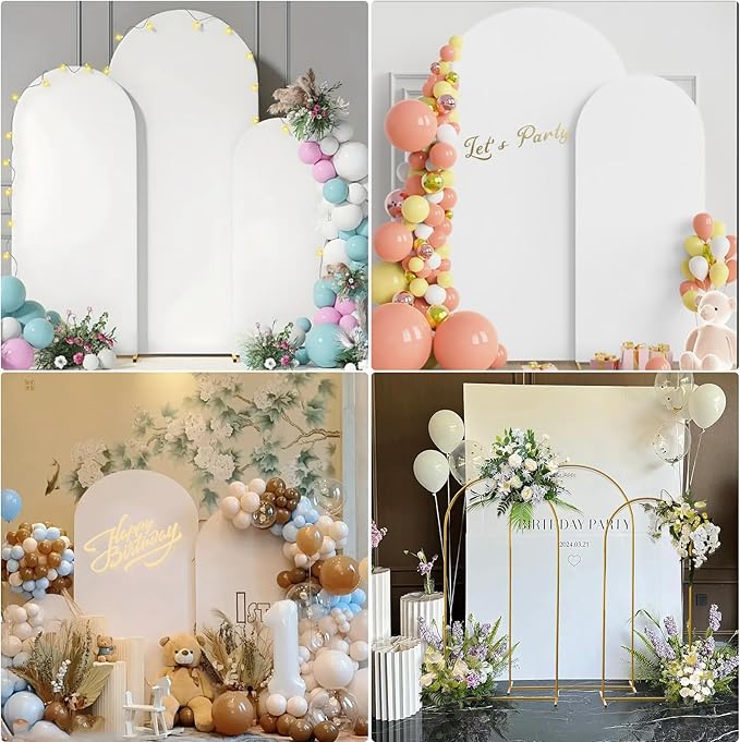 Metal Arch Backdrop Stand and Cover Set of 3 - (7FT+6.9FT+6FT) Wedding Arch Backdrop Stand with Cover Set for Birthday Party Wedding Ceremony Bridal Baby Shower Event Decoration