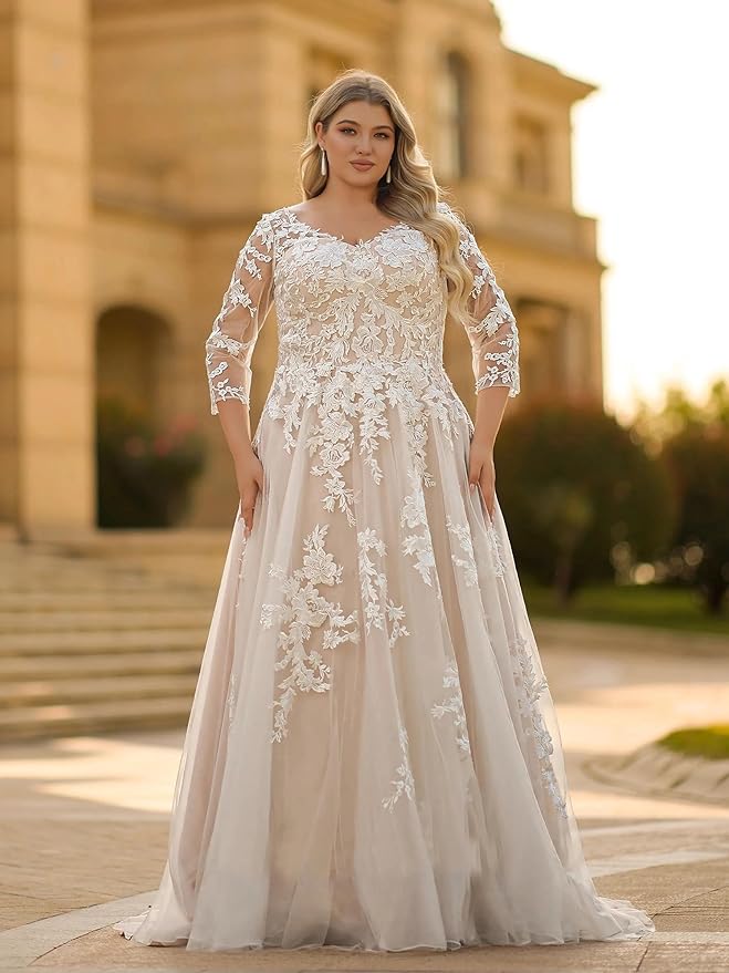 Plus Size Wedding Dresses for Bride Long Sleeve Wedding Bridal Gowns with Lace Appliques Off Shoulder Bride Dress