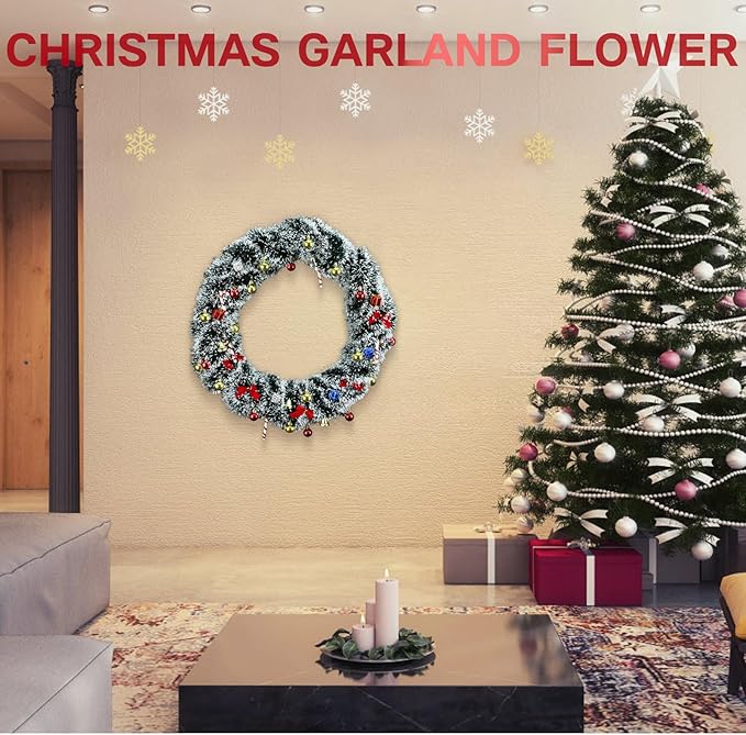 5 Pack 250Ft Greenery Garland with Snow, Dark Green Snowflake Dots, Artificial Christmas Pine Streamers for Indoor/Outdoor Decorations