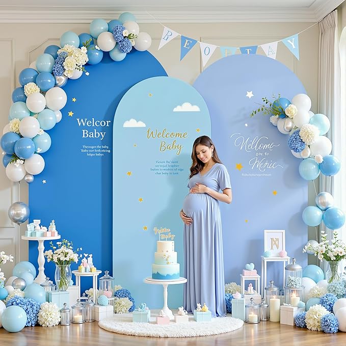 Gradient Blue Arch Backdrop Cover 7.2FT 6.6FT 6FT Arch Covers Stretchy Backdrop Set of 3, Party Arch Cover Spandex Fitted Under The Sea Fabric Arch Covers for Baby Shower Birthday Wedding Decoration