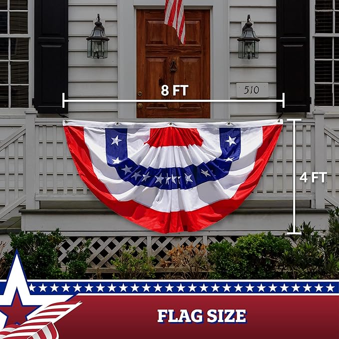 G128 – 10 Pack: USA Pleated Fan Flag, 4x8 Feet American USA Bunting Decoration Flags EMBROIDERED Patriotic Stars & Sewn Stripes Canvas Header Brass Grommets