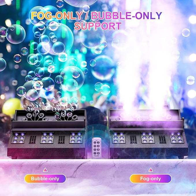 2000W Fog Machine, 3 in 1 Fog Bubble Machine with 2 Bubble Fans, 7 CH 18 RGB LED Lights Smoke Bubble All in 1 Machine, Fog Machine Stage Effect for Party, Halloween, Chrismas