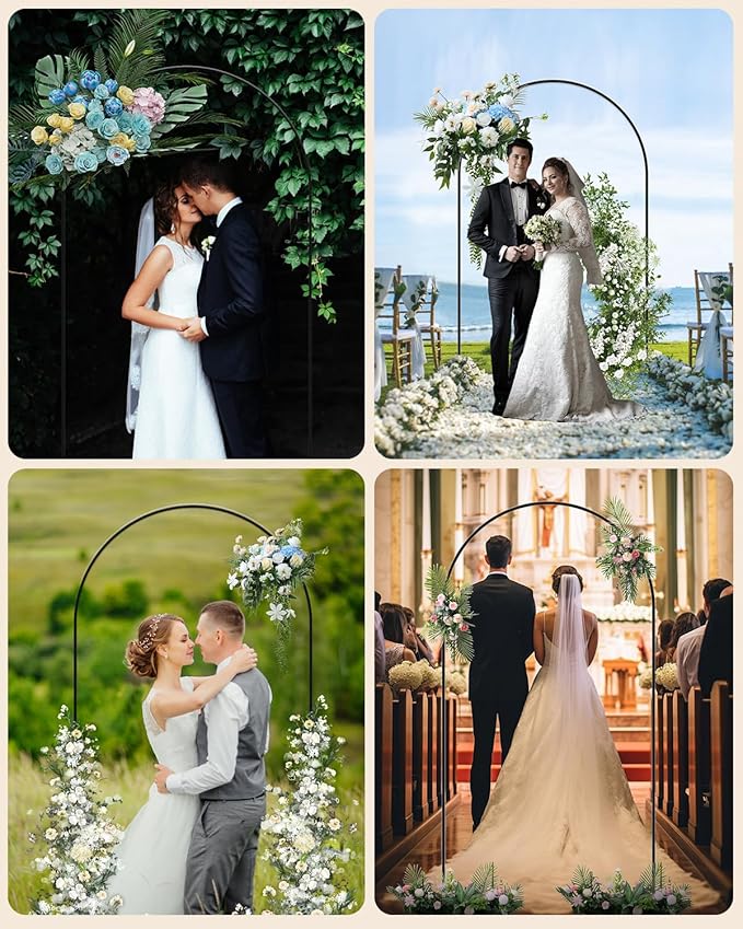Wedding Arch, Metal Arch Backdrop Stand, Balloon Arch Stand Wedding Frame for Ceremony Decoration (Black, 7.2FT Arch Backdrop)
