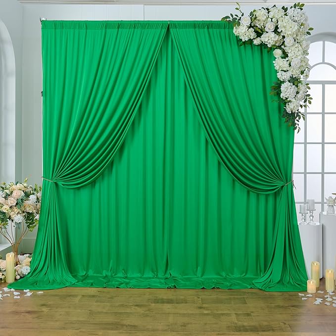 20 ft x 10ft Wrinkle Free Green Backdrop Curtain for Parties, 4 Panels 5x10ft Silky Polyester Green Backdrop Drapes Photo Back Drop Cloth for Wedding Birthday Baby Shower Photography Background