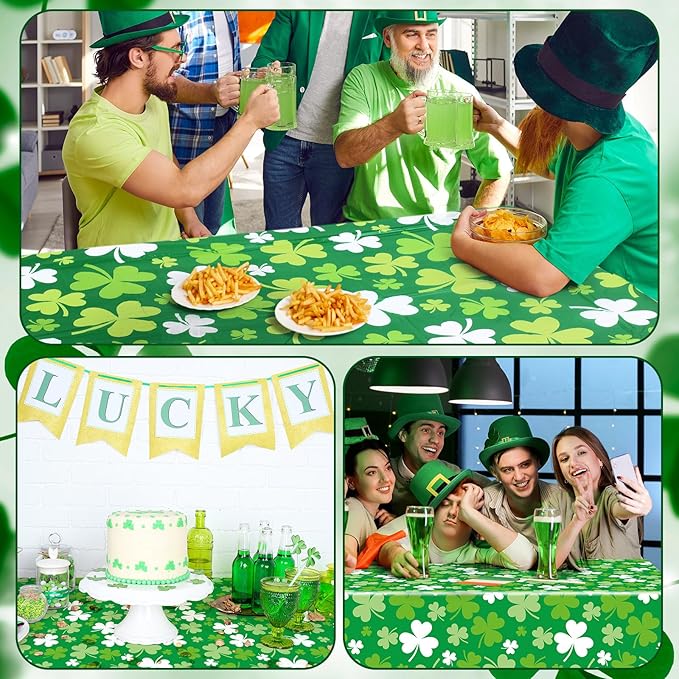 Oudain 54 Inch X 300 Feet Valentine St Patrick Plastic Tablecloth Roll Set, Valentine Day Table Cover Roll Holiday Disposable Tablecloth Rolls Waterproof Table Cover Rolls with Cutter Box for Party