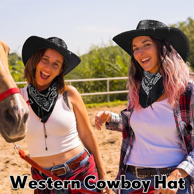 Zhanmai 12 Pcs Cowboy Hat and Bandana Cowboy Cowgirl Hats Bulk Western Party Costume Halloween Accessory