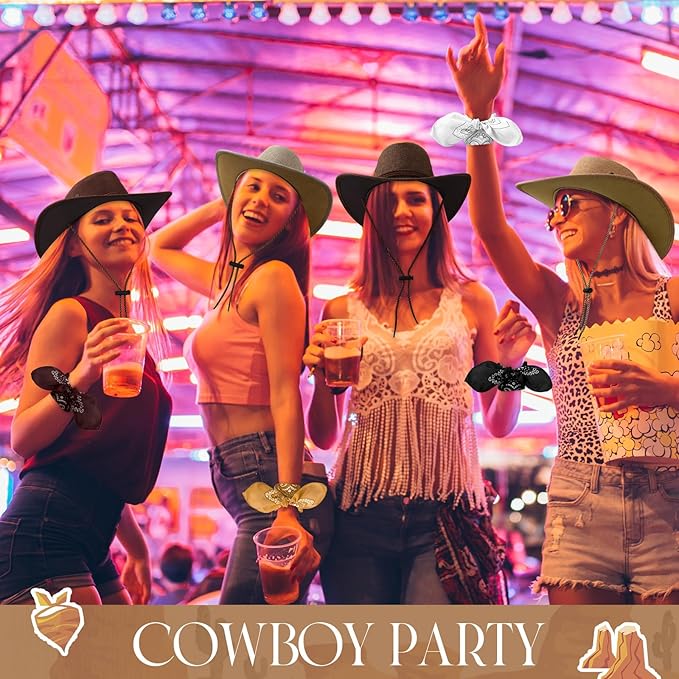 Coume 10 Set Cowboy Hat and Bandana for Women Men 10 Felt Cowgirl Cowboy Hat Bulk 10 Western Bandanas for Adult Costume Party
