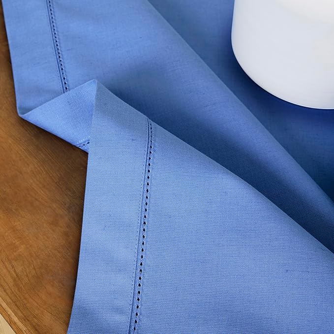 Solino Home Dusty Blue Placemats Set of 4 - Cotton Linen Hemstitch Placemats 14 x 19 Inch - Machine Washable Table Mats for Winter, Spring, Easter