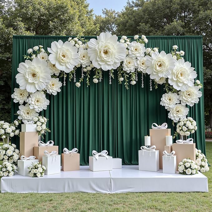 50 ft x 10 ft Wrinkle Free Hunter Green Backdrop Curtain for Parties, Polyester Dark Green Photo Backdrop Drapes 10 Panels 5x10ft for Baby Shower Wedding Birthday Party Photography Curtains