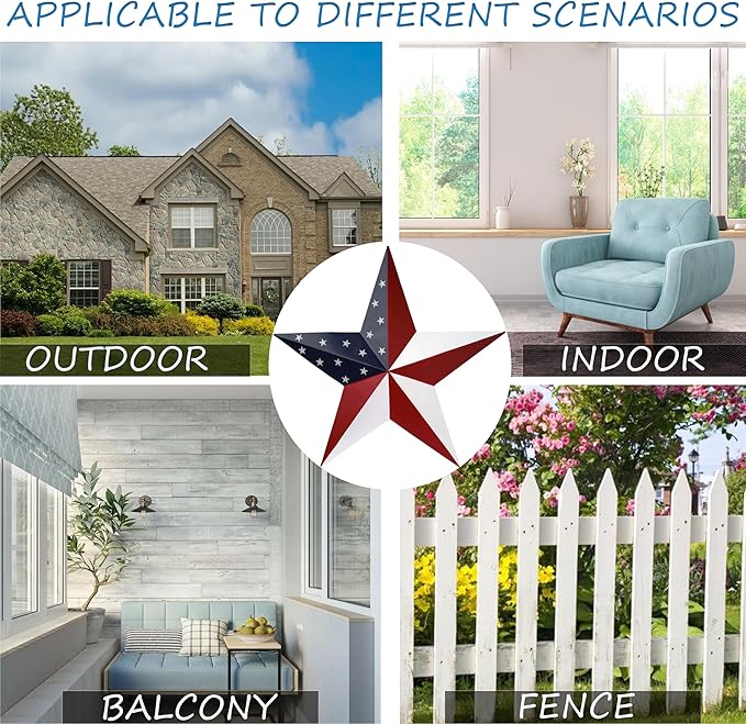 JoyEvy American Barn Star US Flag Stars Indoor Outdoor Decor, Metal Patriotic Star Wall Decoration, Texas Stars for Outside Rustic Vintage Western Country Home Farmhouse Wall Ornament(19.4inch)