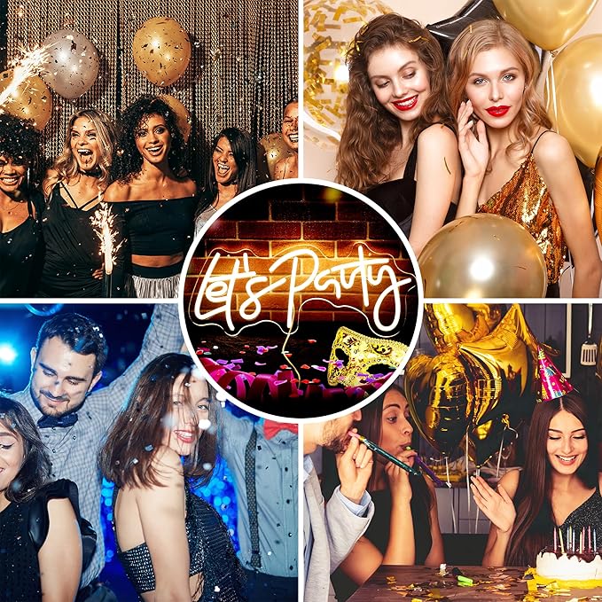 Let's Party Neon Sign for Party Decorations Let's Party LED Signs Neon Lights Sign for Party Backdrop Wall Decor Proposal Decorations Bachelorette Party Engagement Party Birthday Party Wedding Party 21.7×10.4 Inch (warm white)
