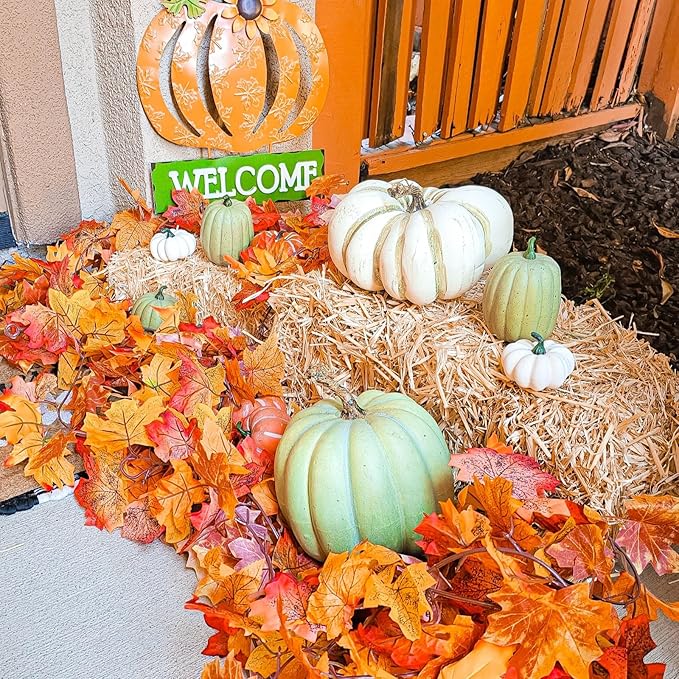 CQURE 20 Pack Fall Leaf Garland, Total 118Ft Artificial Fall Vines Autumn Garland Fall Maple Leaves Thanksgiving Decor for Home Wedding Fireplace Party