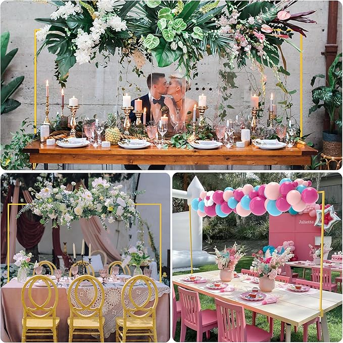 Over The Table Rod Stand with Clamps Adjustable 13''-42'' Tall 29"-98" Length Set of 2 Gold Table Arch Hanging for Wedding Birthday Party Halloween Christmas Decoration