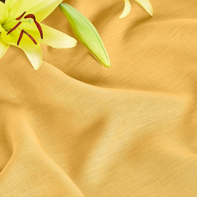 Solino Home Linen Tablecloth 52 x 52 Inch - 100% Pure Linen Mustard Yellow Square Tablecloth - Fete, Machine Washable Table Throw for Spring, Easter