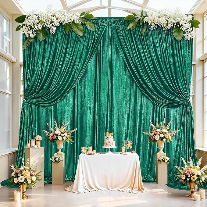 Emerald Green Backdrop Party Decorations: Backdrop Drapes Curtains 4.8FTx8FT Wrinkle Free Christmas Fabric for Sparkle Wedding Bridal Baby Shower